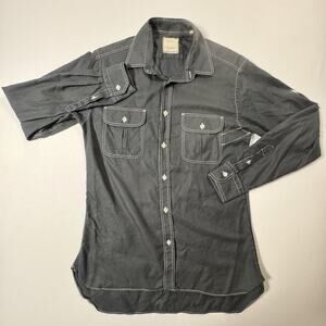 Billy Reid Mens Small Black Contrast Stitch Utility Button Shirt Long Sleeve